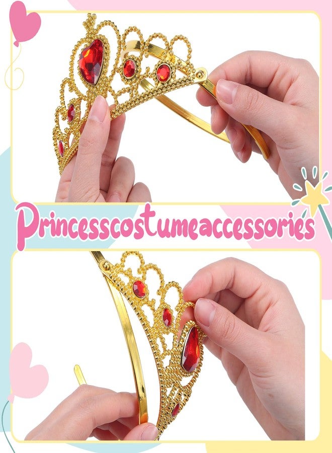 Twistover 5 Pcs Red Heart Crown and Necklace Earrings Jewelry Set Gold Tiaras with Heart Cutout Half Finger PU Leather Performance Gloves Apple Pendent for Women Halloween Costume - Image 3